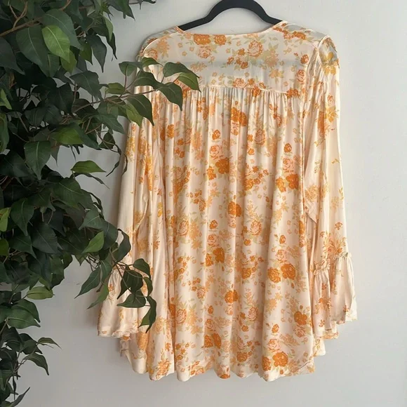 Free people loretta printed oversized tunic in tea combo orange & white  xs B17 - Picture 9 of 11